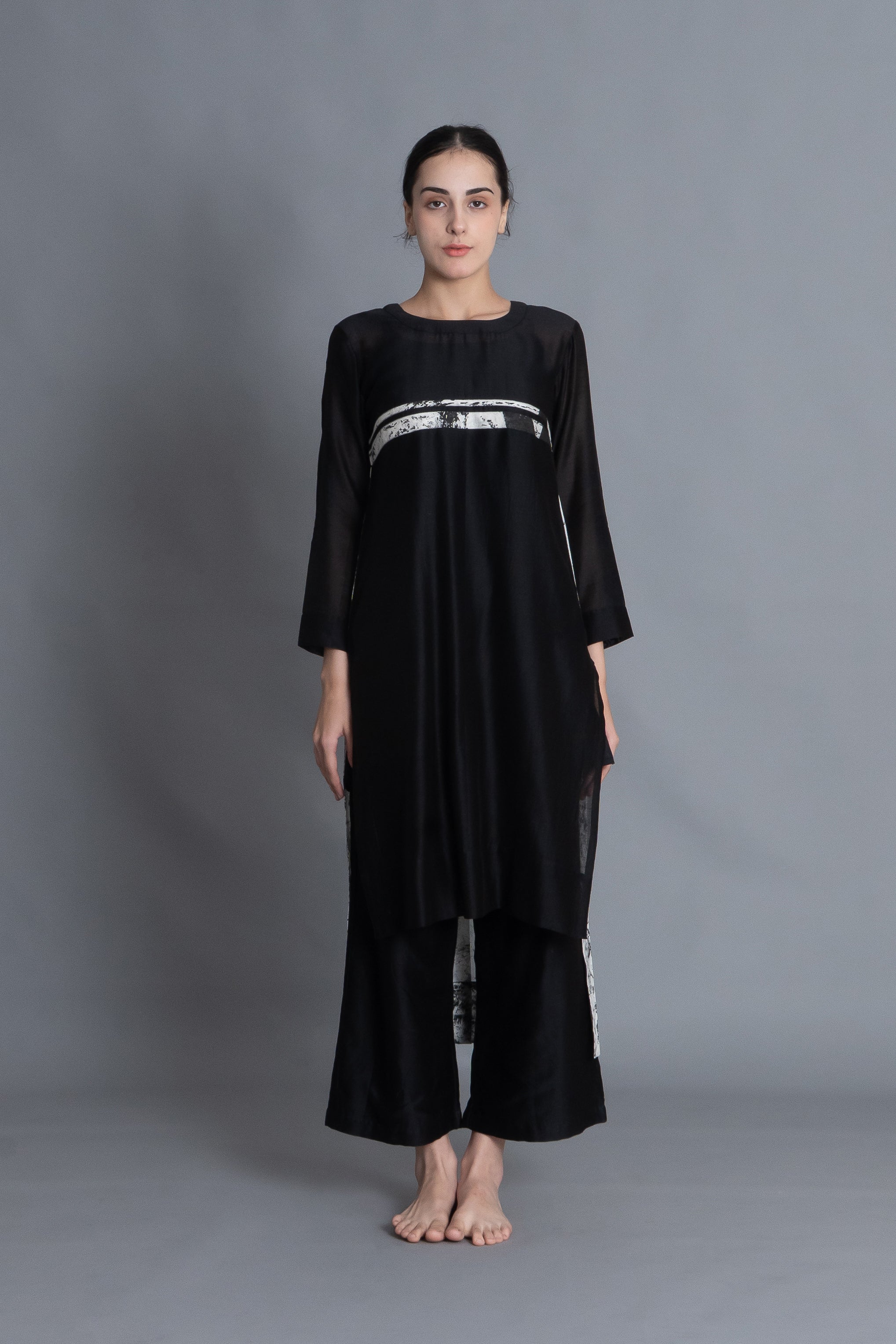 Black Textured Pleated Dress Co-ord