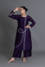 Purple Embroidered Dress Co-ord with Scraff