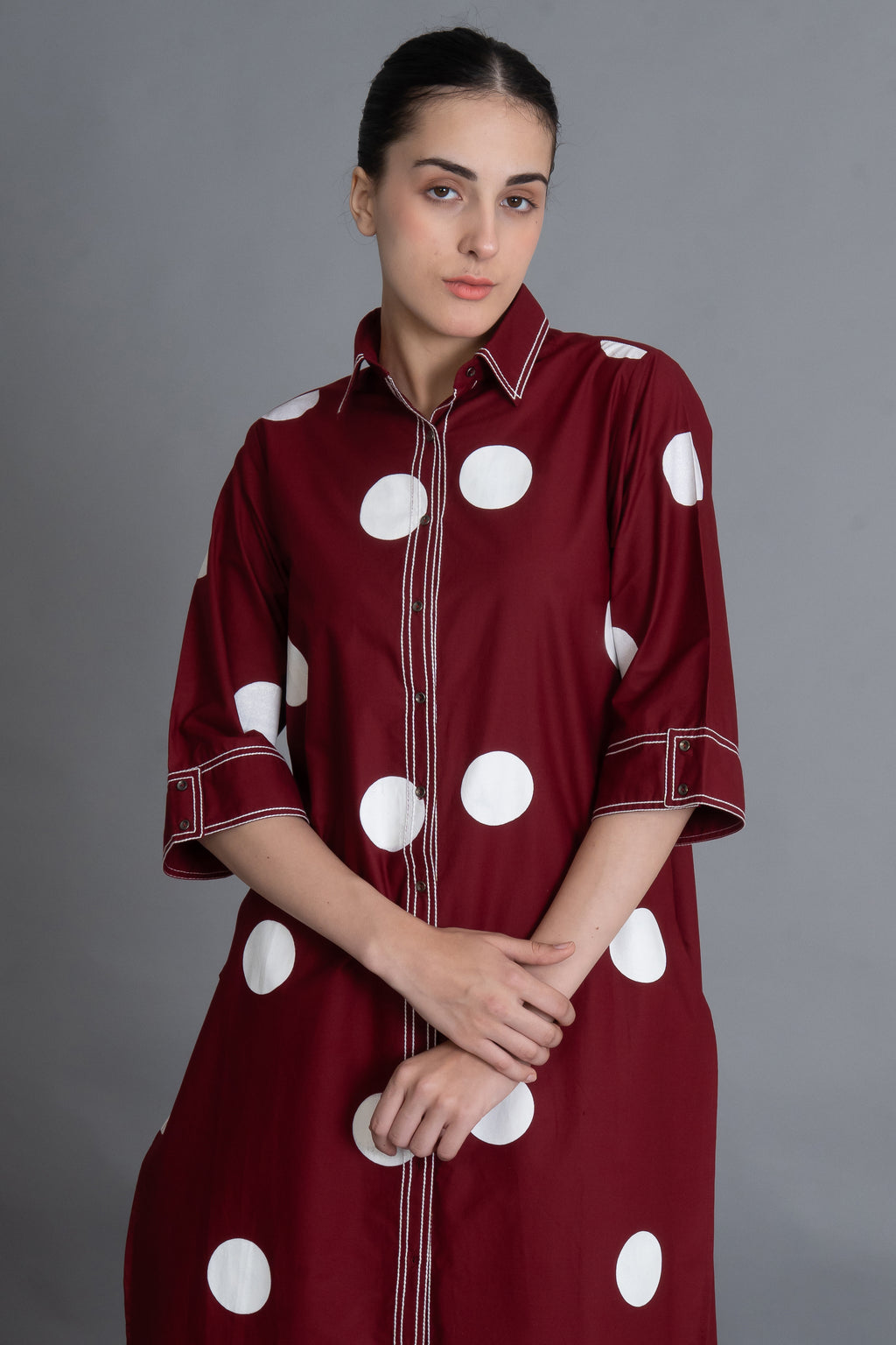 Crimson Embroidered Polka Shirt