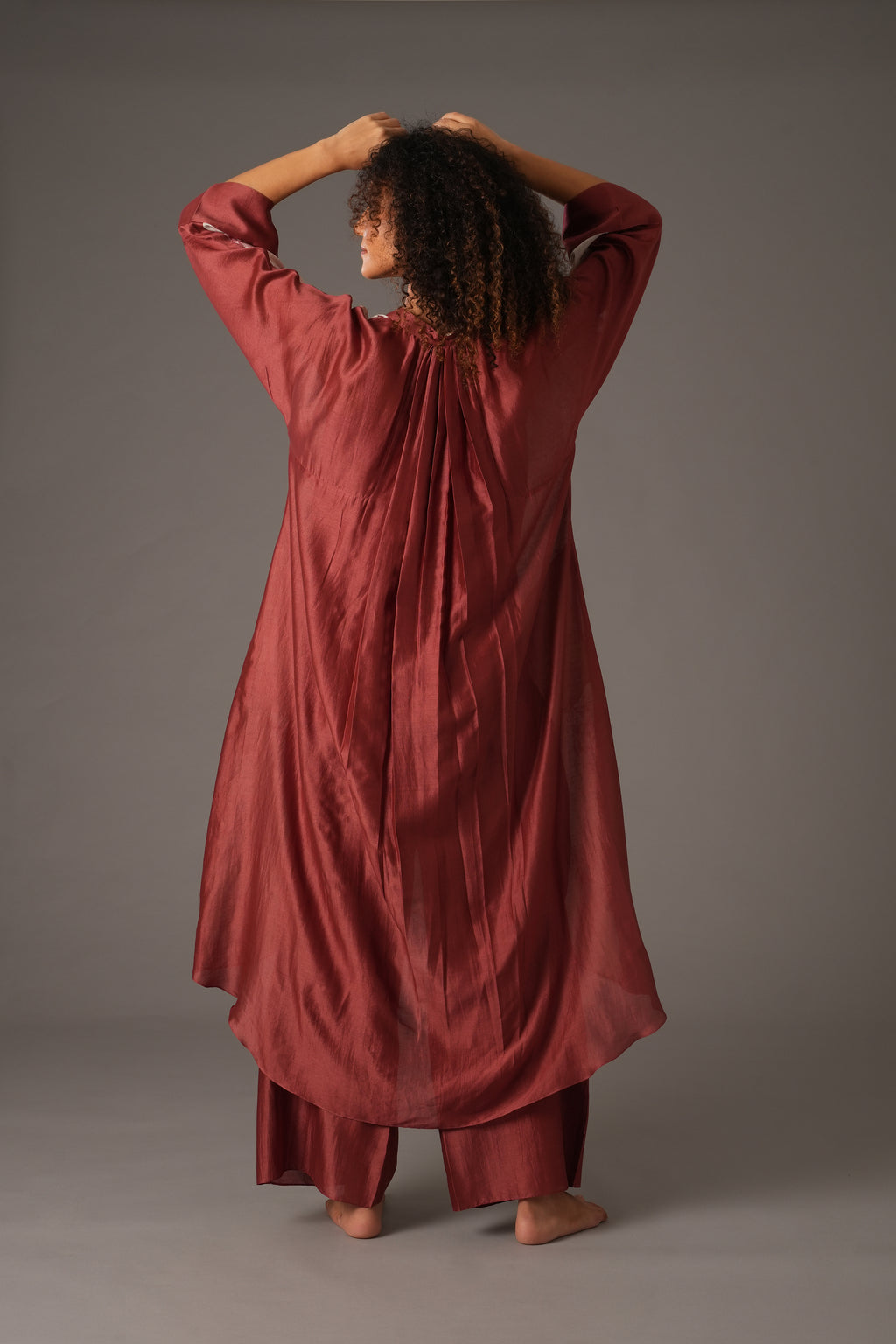 Texcher Print Gather's collar Dress with Pant