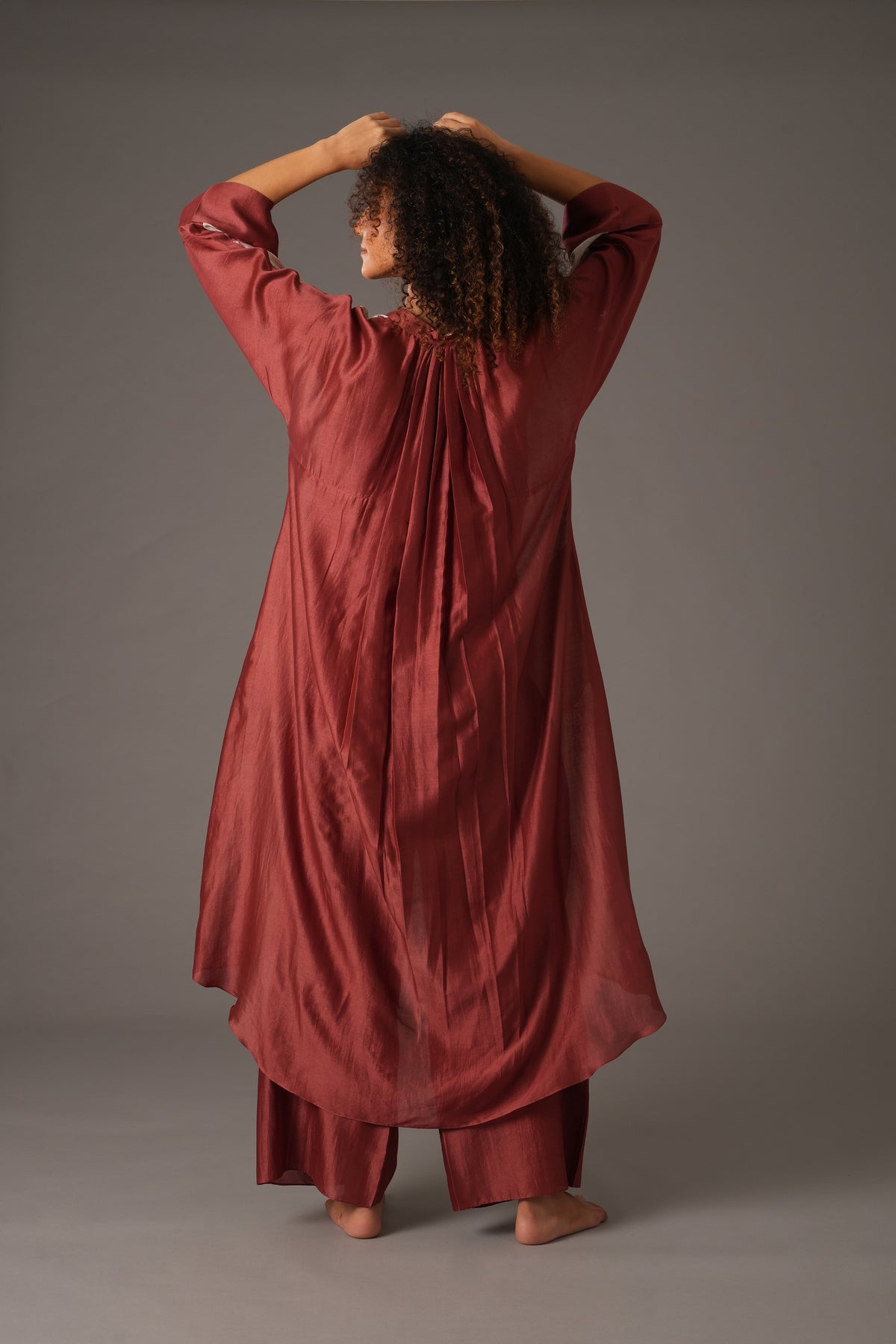 Texcher Print Gather's collar Dress with Pant