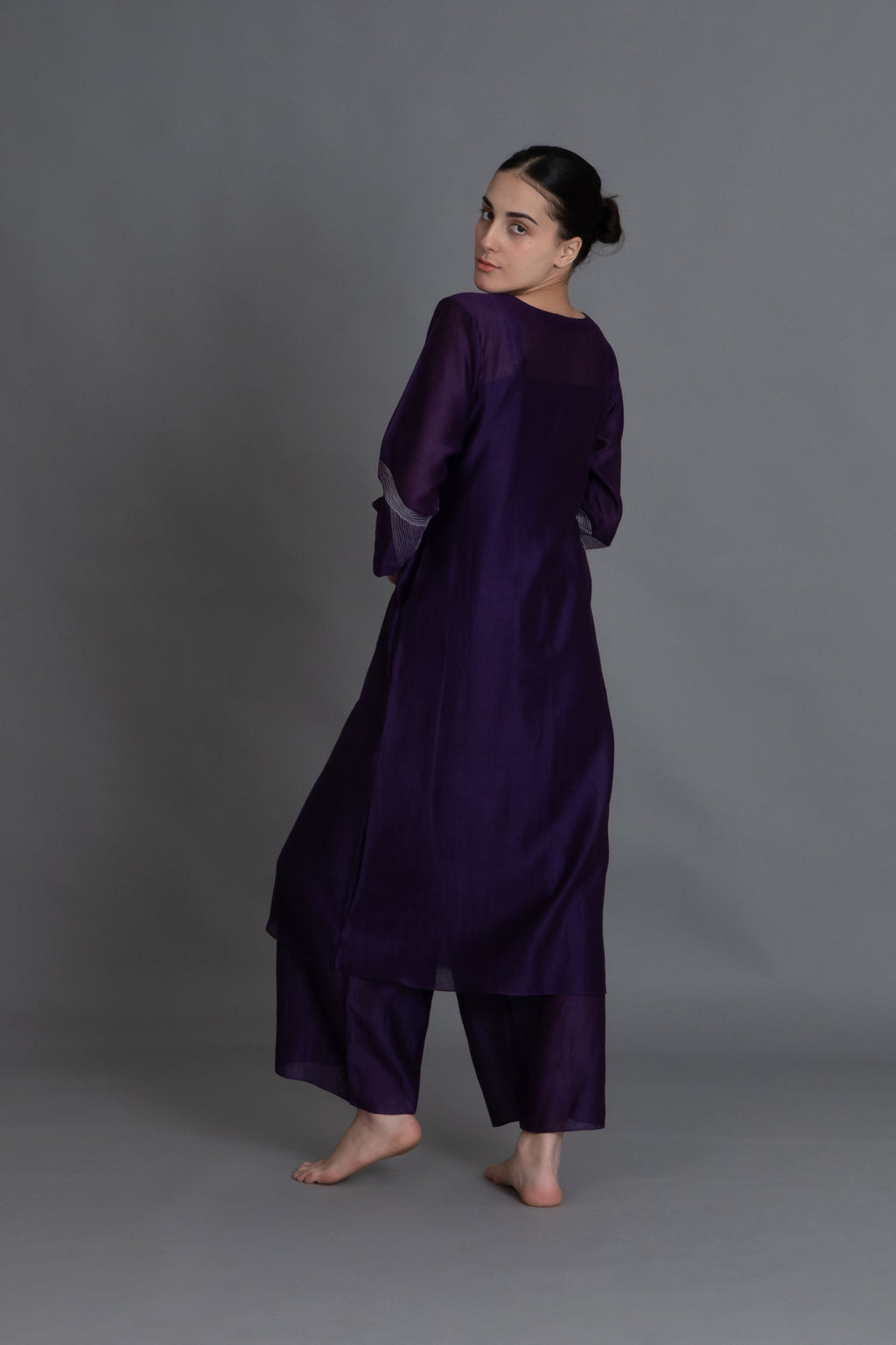 Purple Embroidered Dress Co-ord with Scraff