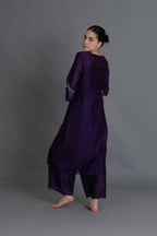 Purple Embroidered Dress Co-ord with Scraff