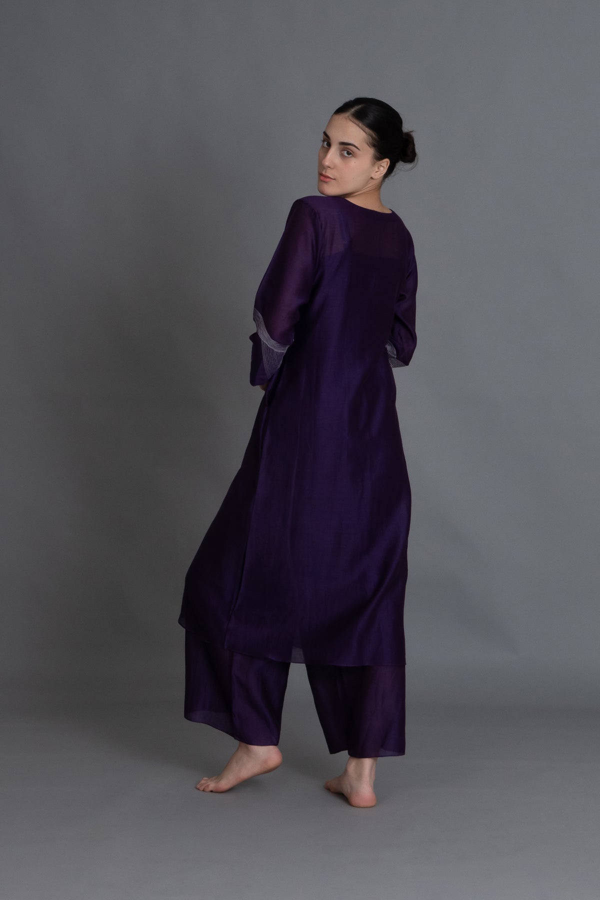 Purple Embroidered Dress Co-ord