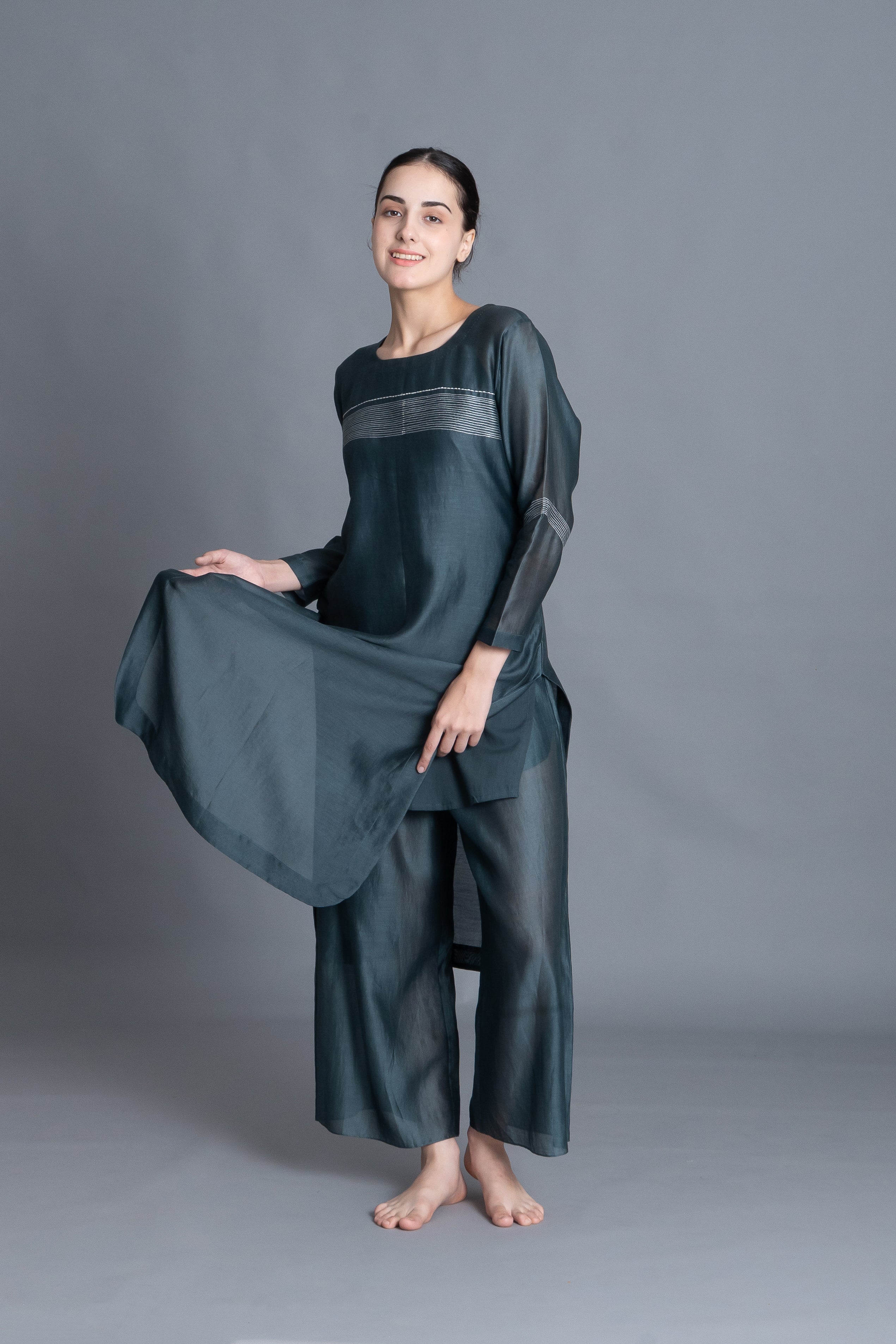 E-Mint Embroidery Dress Co-ord with Scraff