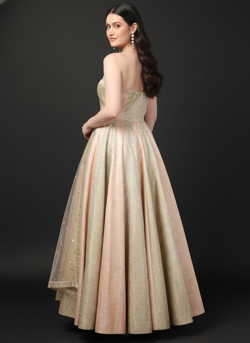 Two Tone Brocade Anarkali Gown with Dupatta