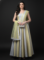 Two Tone Brocade Anarkali Gown with Dupatta