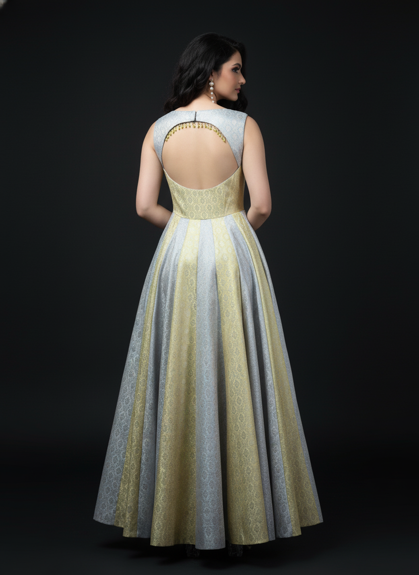 Two Tone Brocade Anarkali Gown with Dupatta