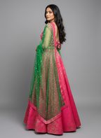 Magenta Banarasi Lehenga Set with Green Embellished Dupatta