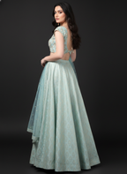 Misty Green Banarasi Lehenga Set with Net Embellished Dupatta