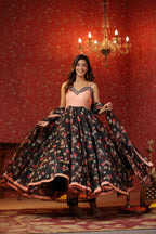 Black Organza Anarkali  Sleeveless Set Of 3