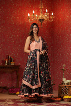 Black Organza Anarkali  Sleeveless Set Of 3