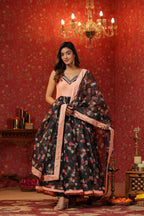 Black Organza Anarkali  Sleeveless Set Of 3