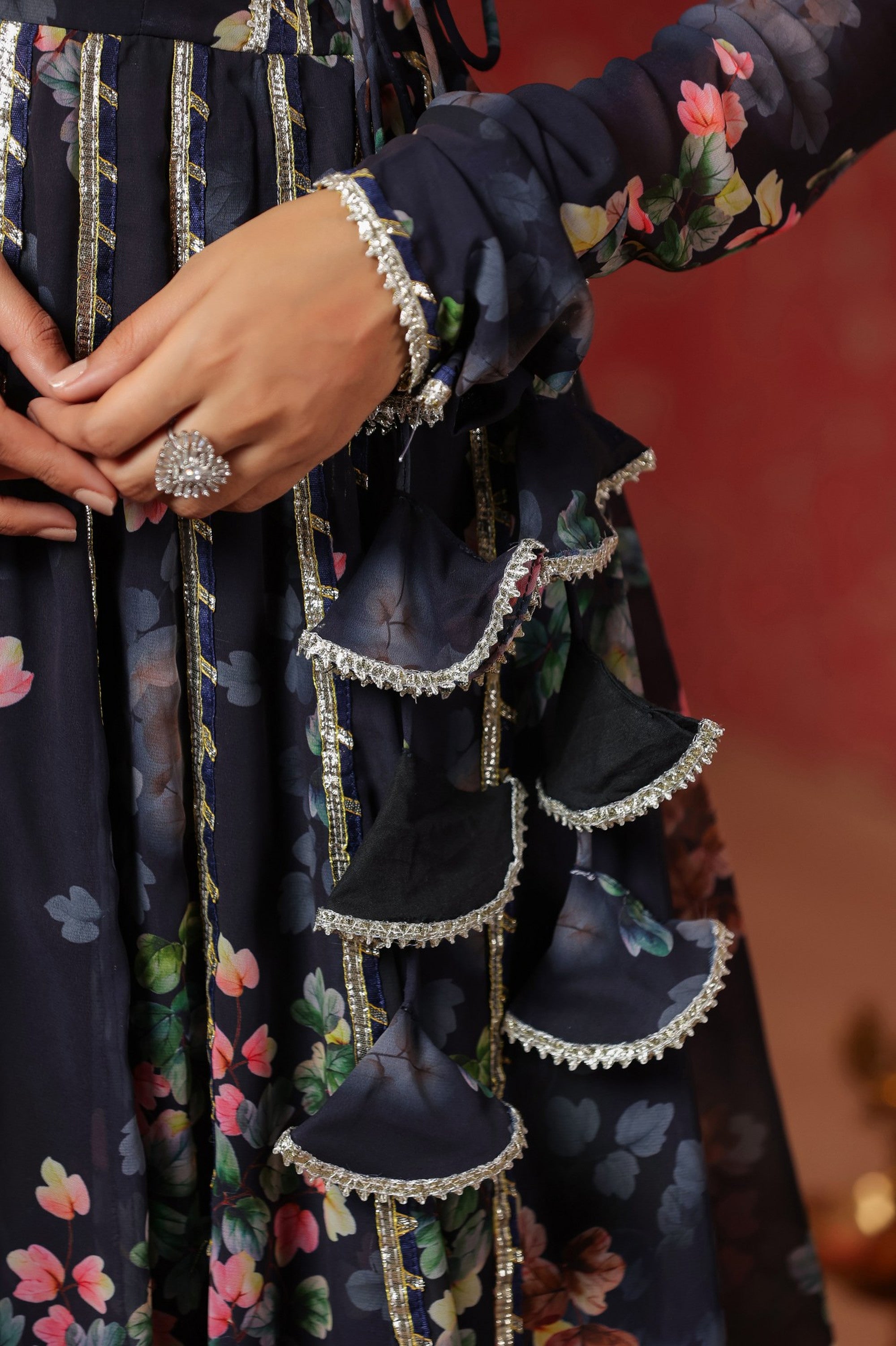 Blue Angrakha Georgette Anarkali Suit Set With Gota Work