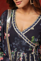 Blue Angrakha Georgette Anarkali Suit Set With Gota Work