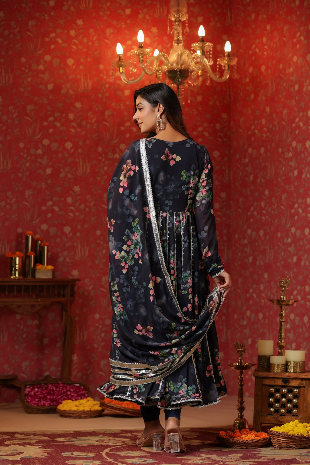 Blue Angrakha Georgette Anarkali Suit Set With Gota Work