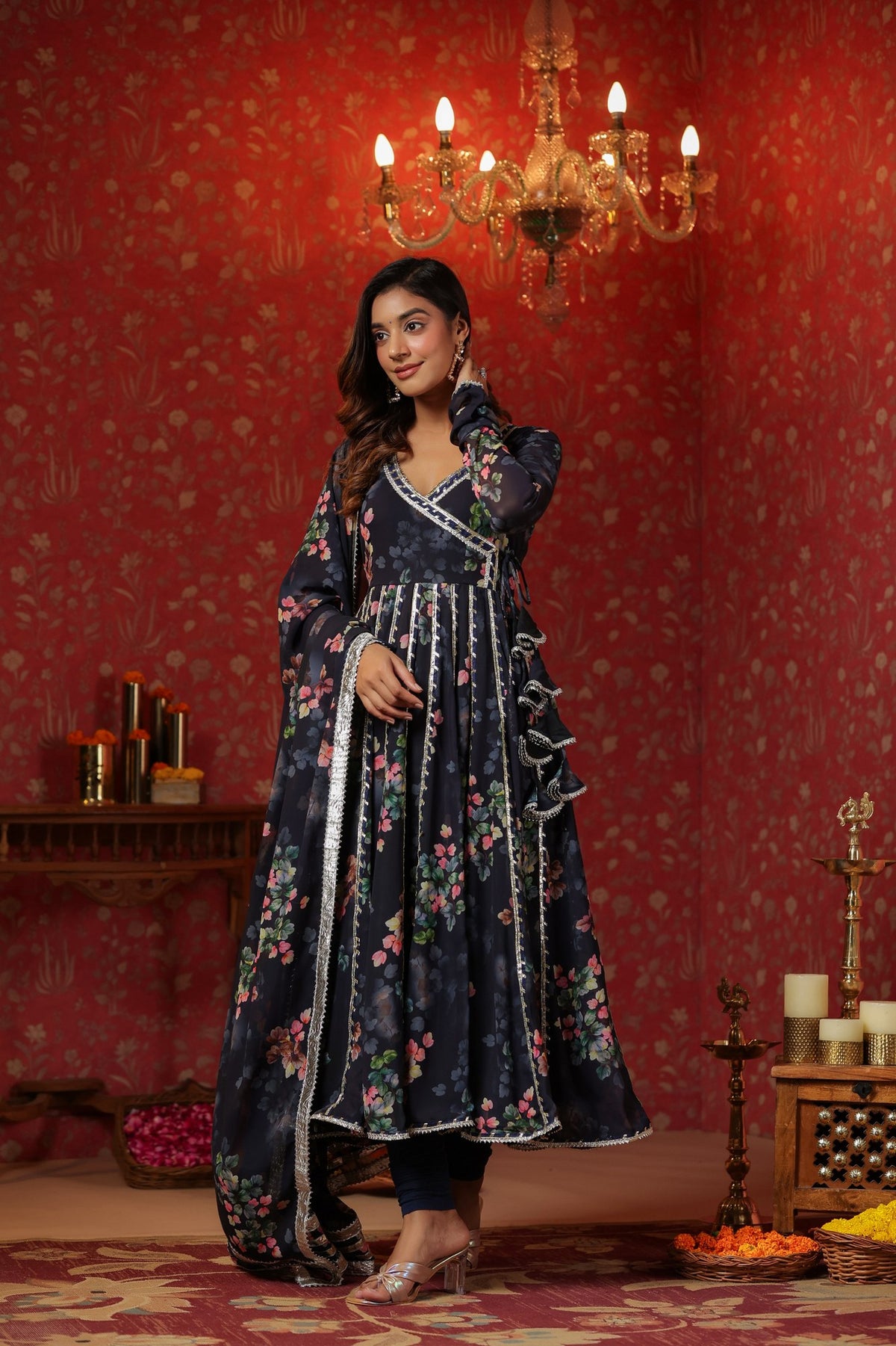 Blue Angrakha Georgette Anarkali Suit Set With Gota Work