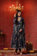 Blue Angrakha Georgette Anarkali Suit Set With Gota Work