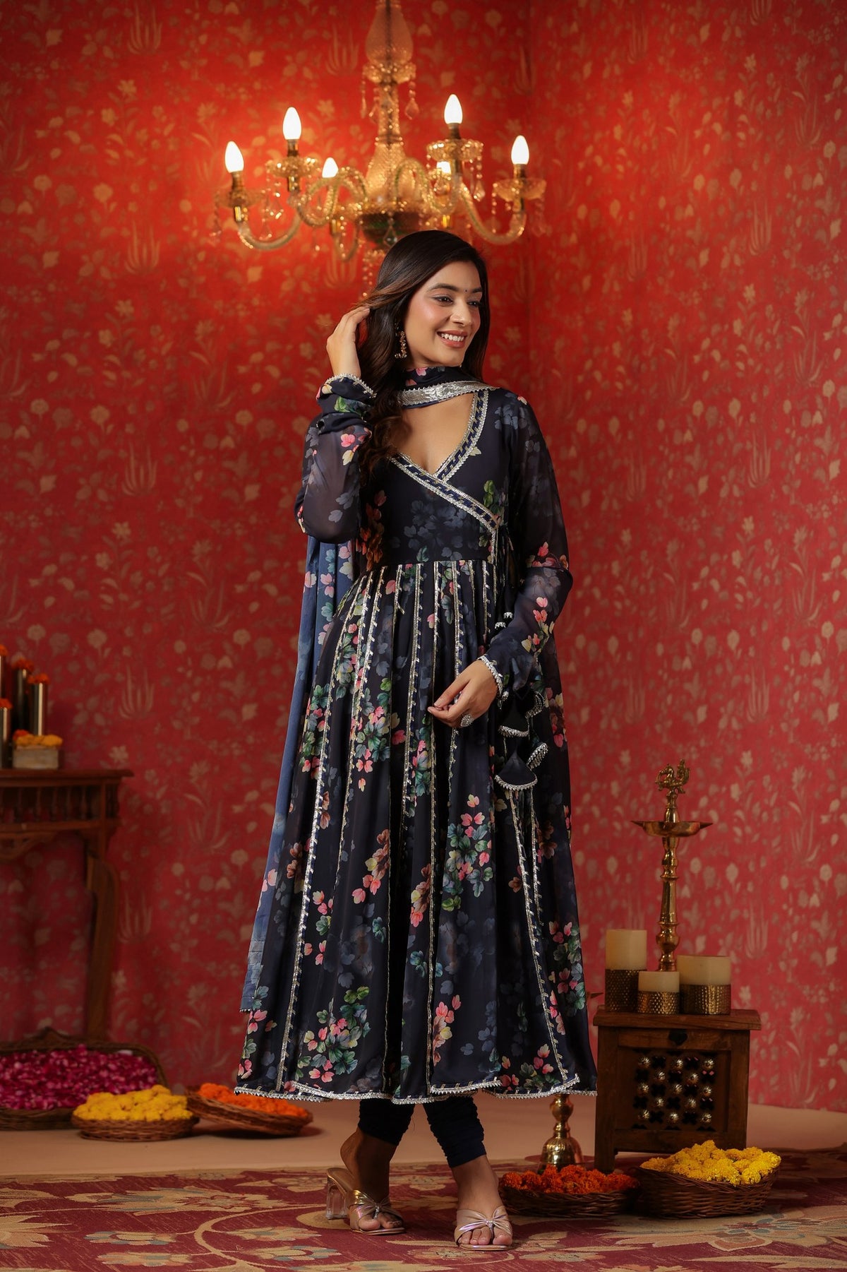 Blue Angrakha Georgette Anarkali Suit Set With Gota Work