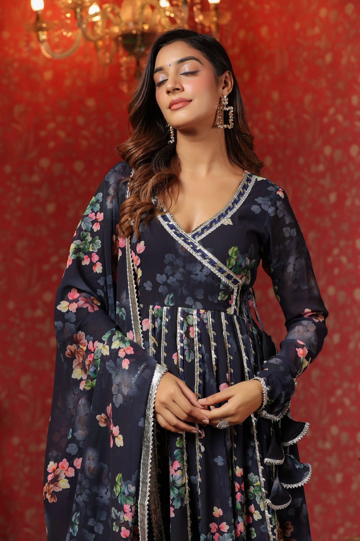 Blue Angrakha Georgette Anarkali Suit Set With Gota Work