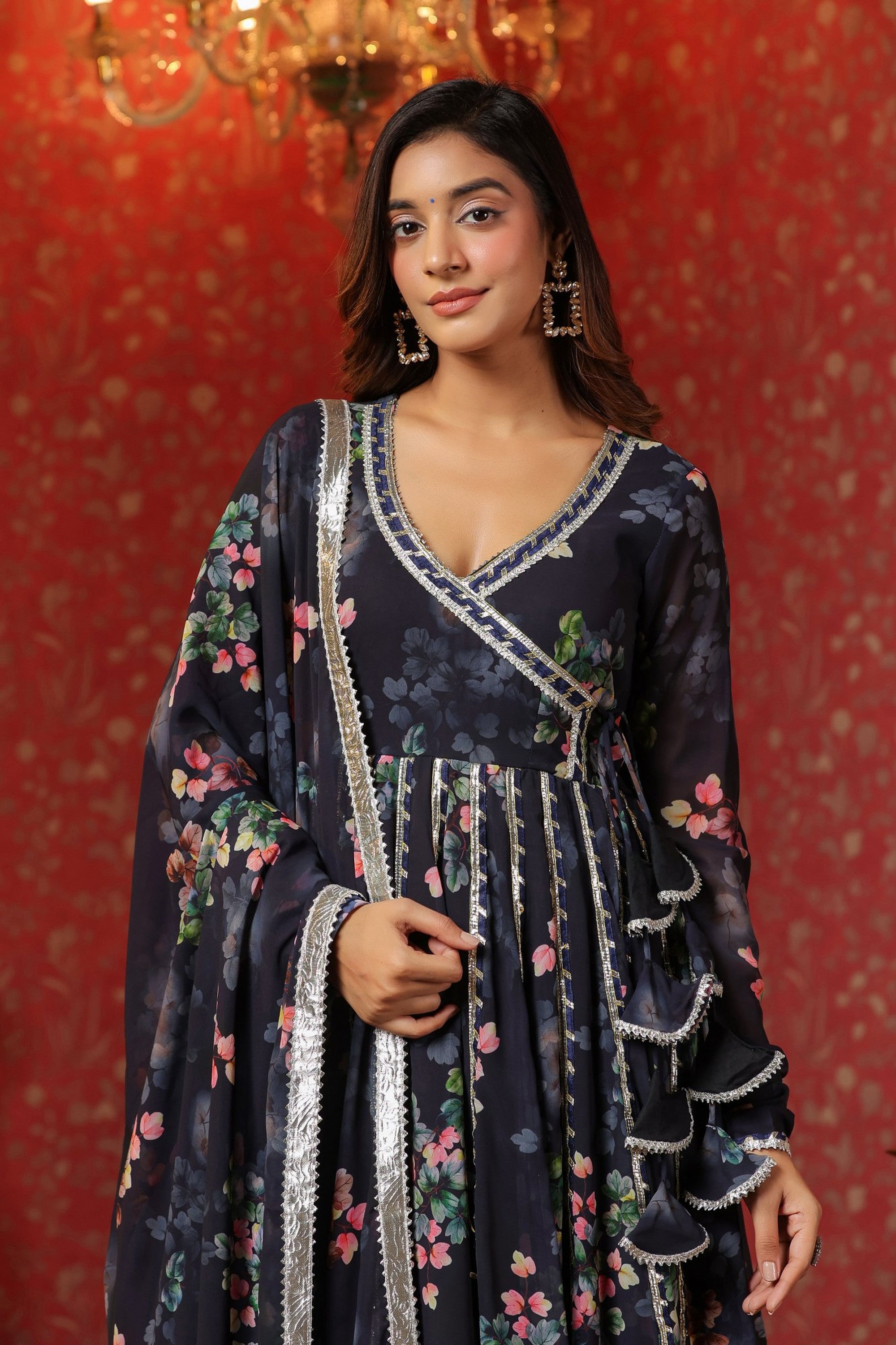 Blue Angrakha Georgette Anarkali Suit Set With Gota Work