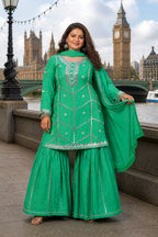 Green Heavy Mirror-Work Natural Crepe Suit Sets