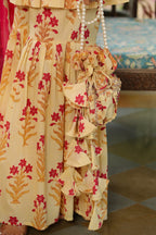 Cream Pink Printed Cotton Sharara Set - Set Of 3
