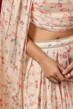Cream Printed  Chinon Dhoti Skirt With Tie Up Duptta Set Of  3
