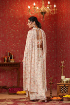Cream Printed  Chinon Dhoti Skirt With Tie Up Duptta Set Of  3