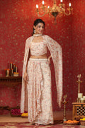 Cream Printed  Chinon Dhoti Skirt With Tie Up Duptta Set Of  3