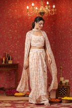 Cream Printed  Chinon Dhoti Skirt With Tie Up Duptta Set Of  3