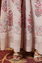 Cream Printed Cotton Schiffly Sharara Co Ord Set Of 3