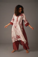 Texcher Print Gather's collar Dress with Pant & Scarff