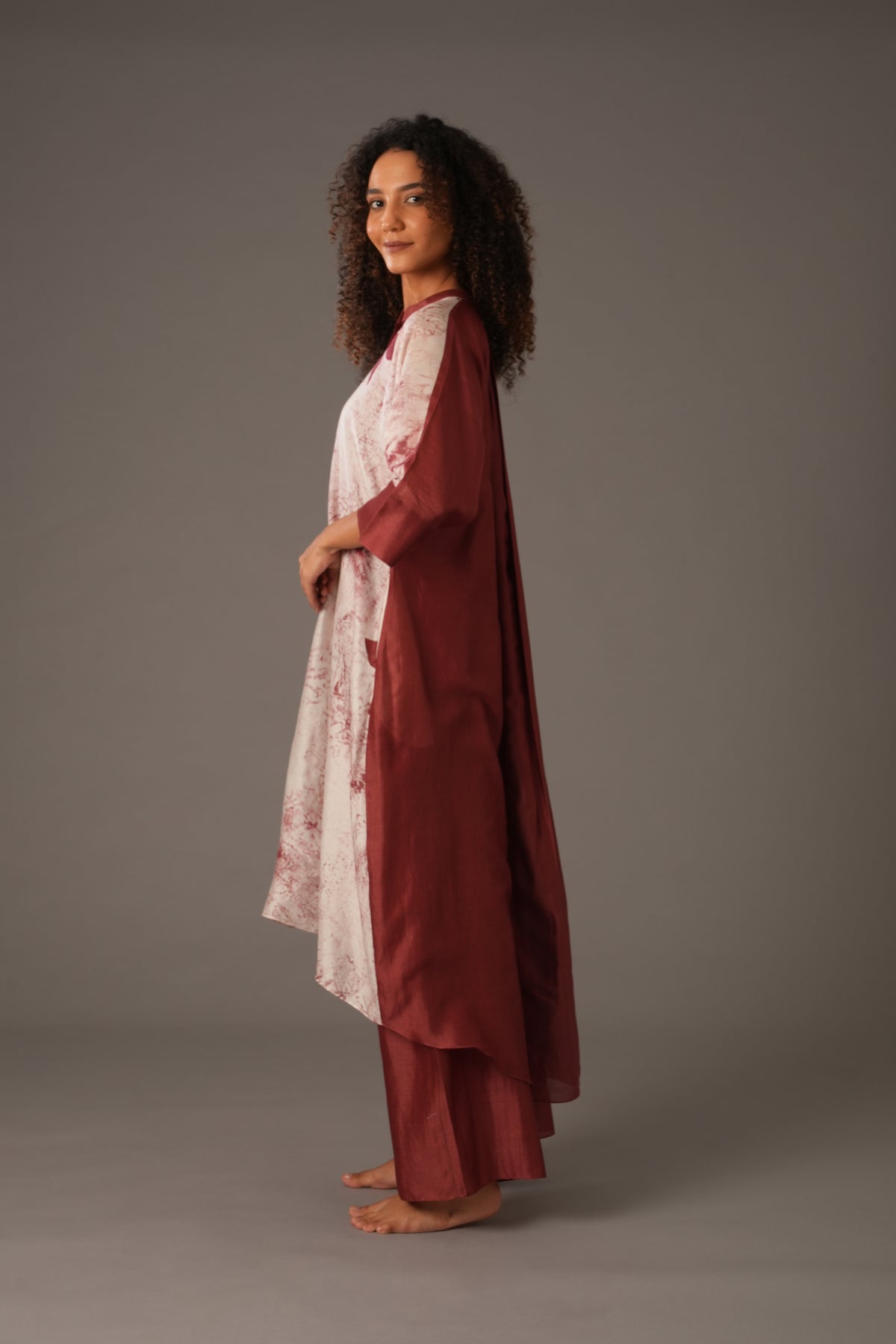 Texcher Print Gather's collar Dress with Pant