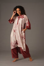 Texcher Print Gather's collar Dress with Pant