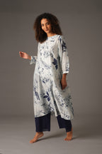 Texcher Print Round Neck Back Pleated Dress with pant & Scarff