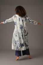 Texcher Print Round Neck Back Pleated Dress with pant