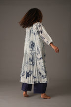 Texcher Print Round Neck Back Pleated Dress with pant