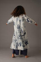Texcher Print Round Neck Back Pleated Dress with pant