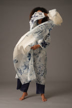 Texcher Print Round Neck Back Pleated Dress with pant & Scarff