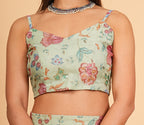 Green Digital Printed, Sequins & Lace Work Organza Lehenga Set