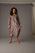 Greige Round Neck Embroidery Dress