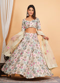 White Multi Thread Embroidered Work Cotton Lehenga Set
