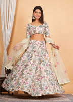 White Multi Thread Embroidered Work Cotton Lehenga Set