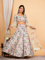 White Multi Thread Embroidered Work Cotton Lehenga Set