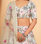 White Multi Thread Embroidered Work Cotton Lehenga Set