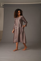 Greige Round Neck Embroidery Dress