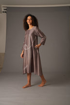 Greige Round Neck Embroidery Dress