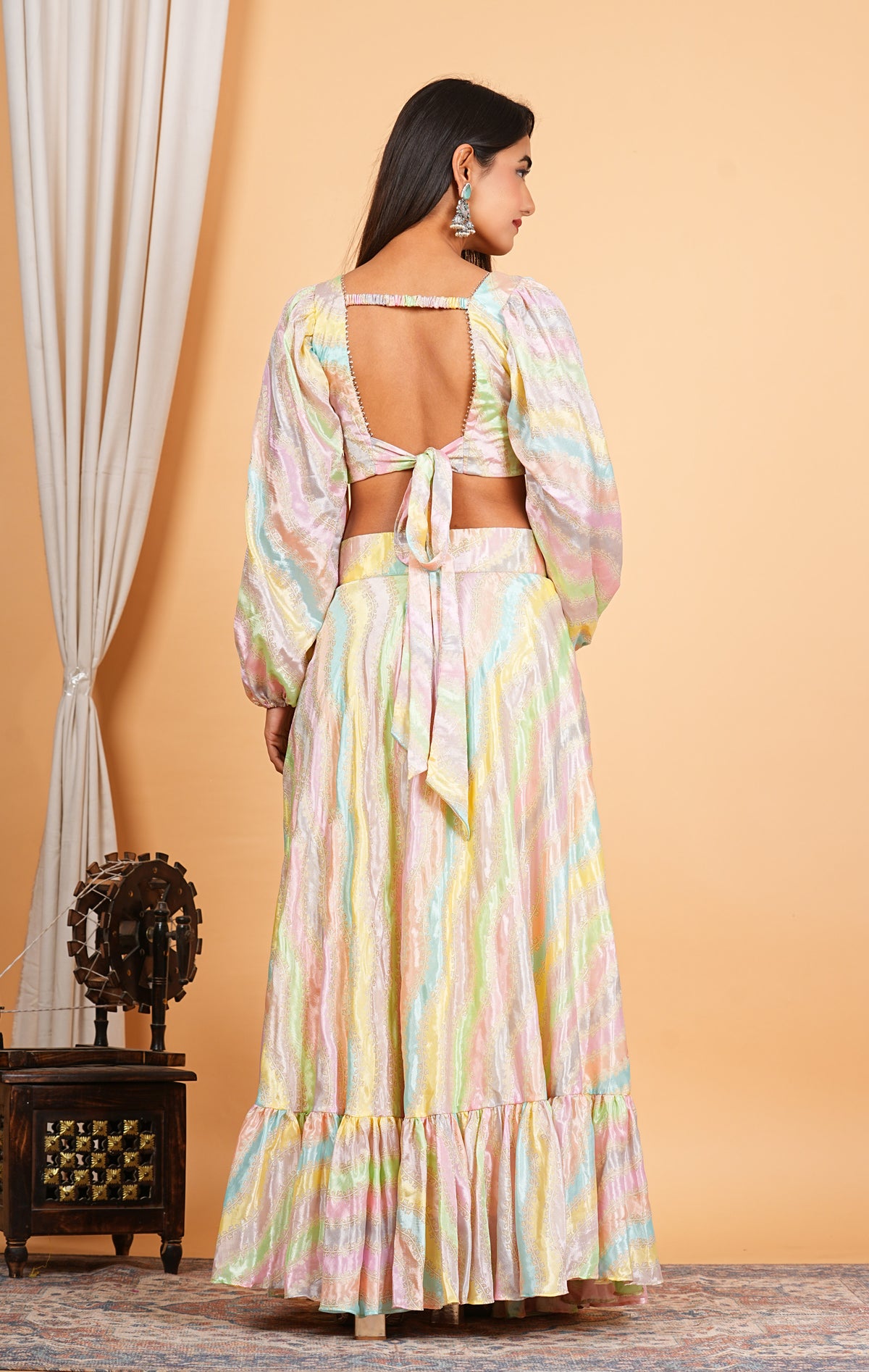 Multi Color Digital Printed Chinon Lehenga Set