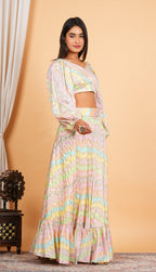 Multi Color Digital Printed Chinon Lehenga Set